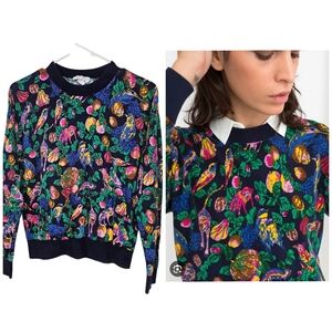 & Other Stories Jungle Print Tropical Monkey Bird Sweater Novelty Print